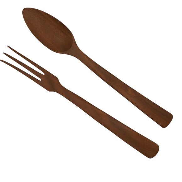 Vintage Myrtlewood Fork And Spoon Set Mid Century Modern 12-1/2" Long - Picture 3 of 9